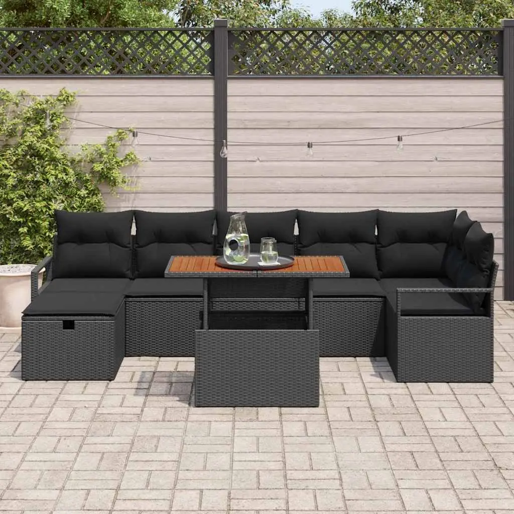 8-Piece Height-Adjustable Garden Sofa Set in Black