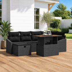 Garden Sofa Set 7 Piece Height Adjustable Black Poly Rattan Modular Outdoor