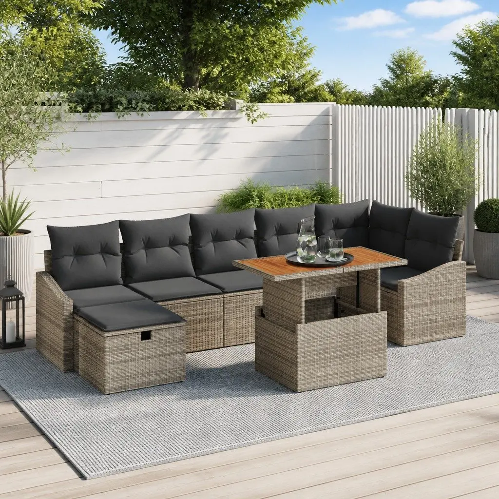 8-Piece Grey Garden Sofa Set with Height Adjustment
