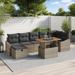 8-Piece Grey Garden Sofa Set with Height Adjustment