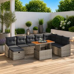 Sturdy Grey Poly Rattan 9-Piece Garden Sofa Set