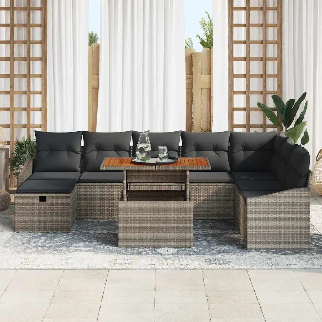 Grey Poly Rattan 9-Piece Garden Sofa Set