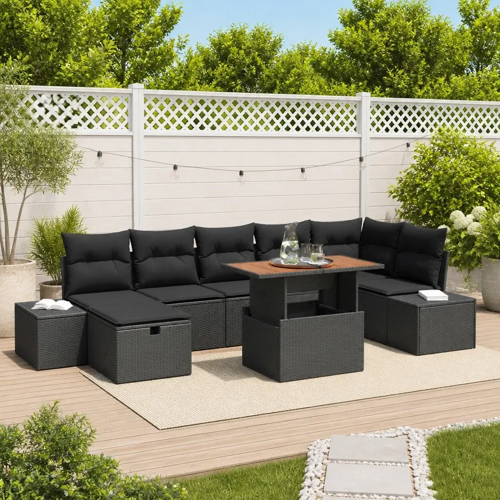 8 Piece Modular Black Rattan Garden Sofa Set