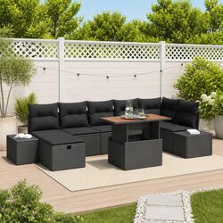 8 Piece Modular Black Rattan Garden Sofa Set