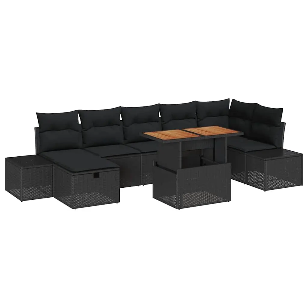 8 Piece Modular Black Rattan Garden Sofa Set