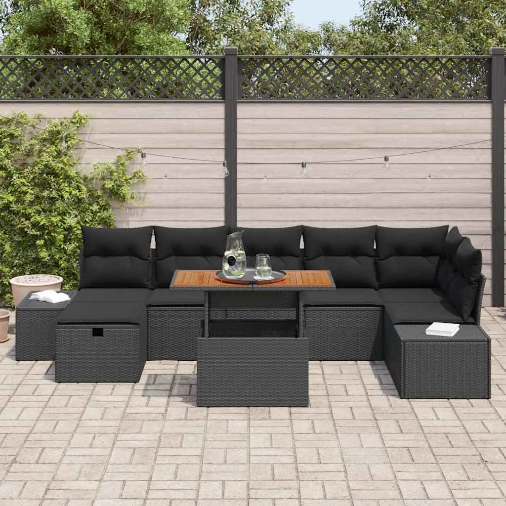 8 Piece Modular Black Rattan Garden Sofa Set