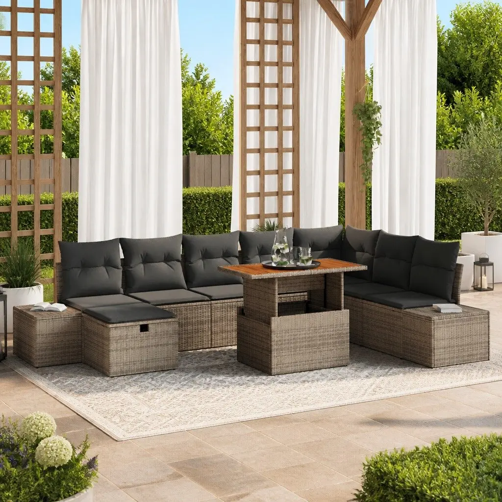 9 Piece Modular Poly Rattan Outdoor Garden Sofa Set Grey