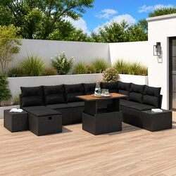 9-Piece Modular Garden Sofa Set in Black Poly Rattan