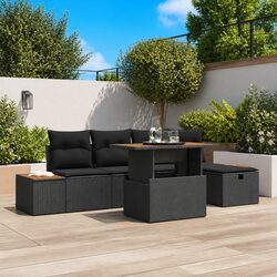 6-Piece Height-Adjustable Garden Sofa Set in Black Rattan