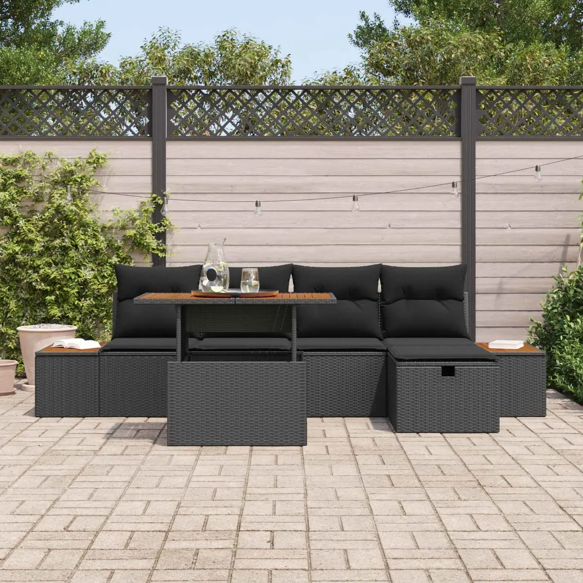 6-Piece Height-Adjustable Garden Sofa Set in Black Rattan