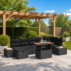 Premium 8 Piece Black Poly Rattan Garden Sofa Set
