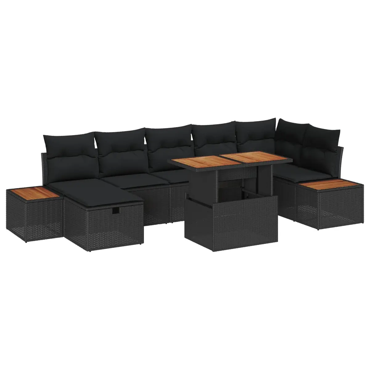 Garden Sofa Set Poly Rattan Solid Acacia Wood 8 Piece Black Height Adjustable