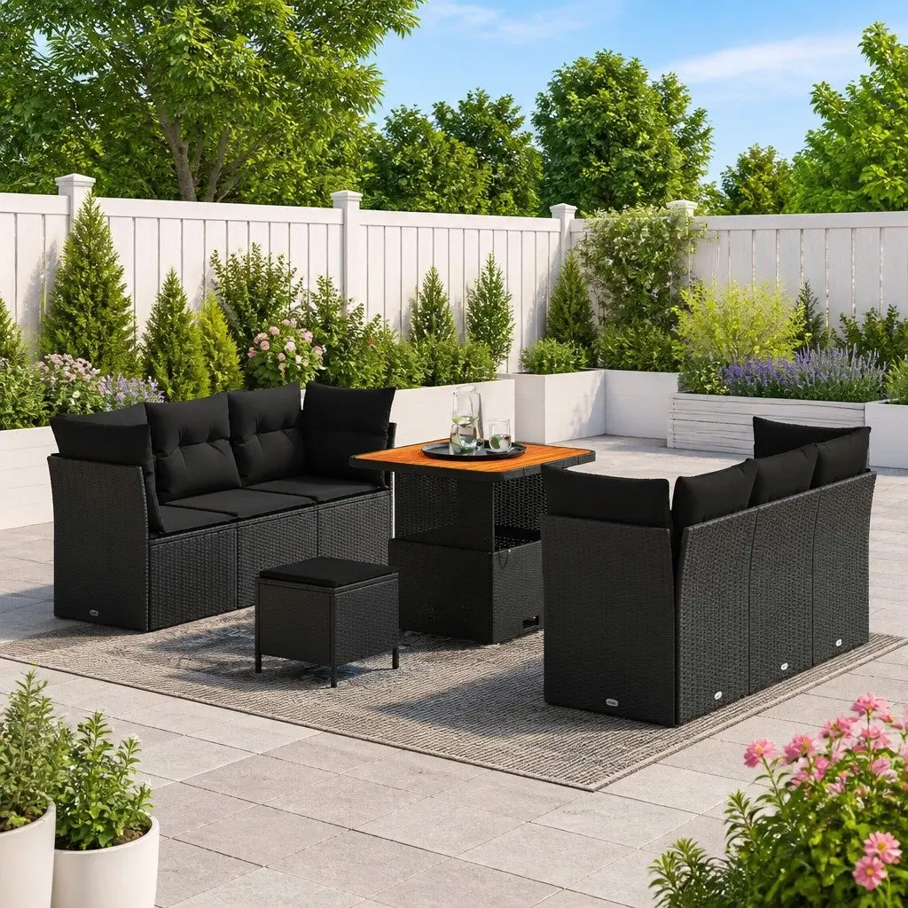 Black Modular Garden Sofa Set with Adjustable Height