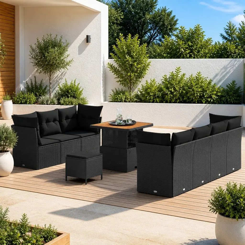 Garden Sofa Set Poly Rattan Black 10 Piece Modular Outdoor Furniture