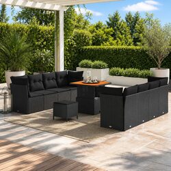 Stylish 11-Piece Black Poly Rattan Garden Sofa Set