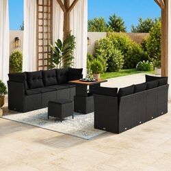11-Piece Black Modular Rattan Garden Sofa Set