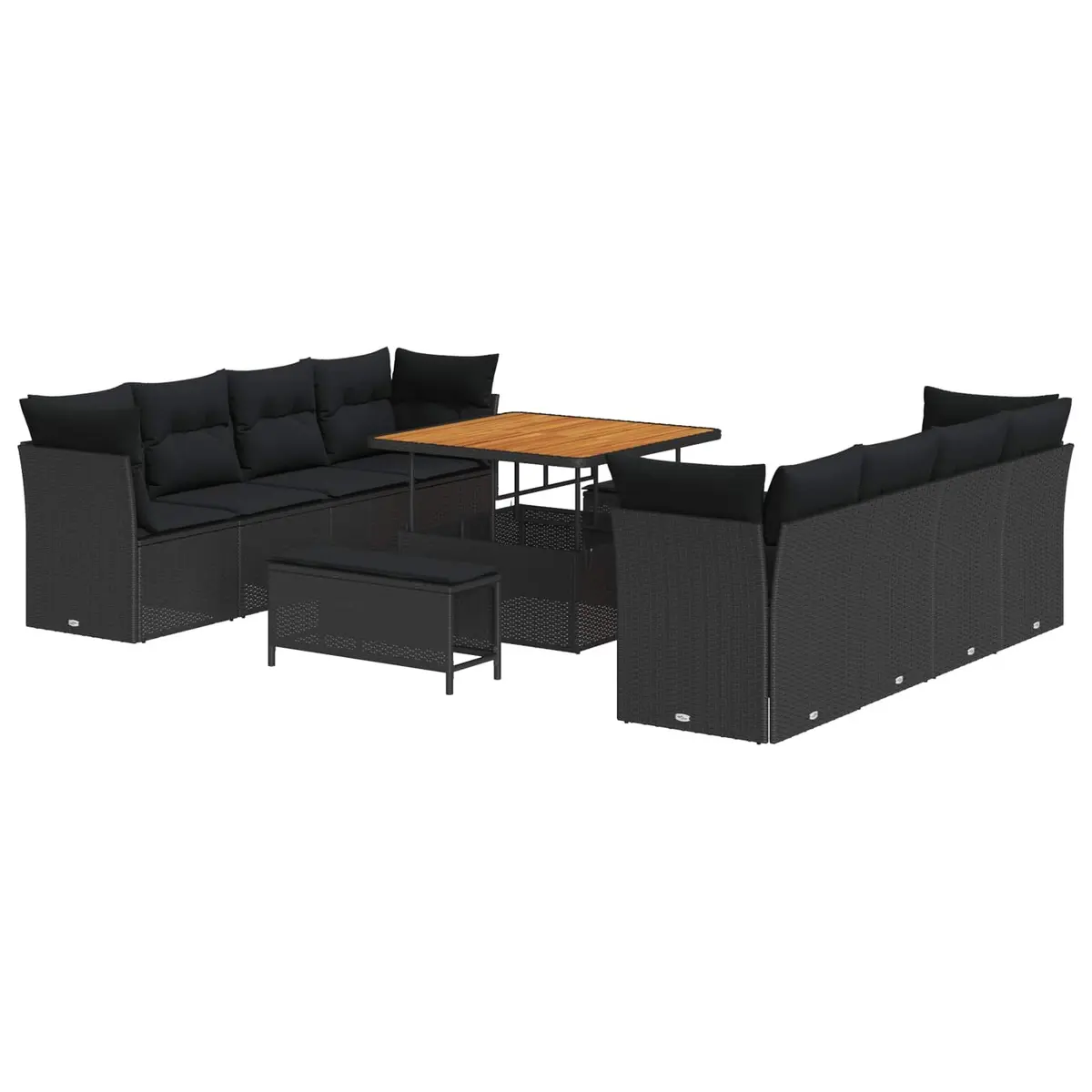 11-Piece Black Poly Rattan Outdoor Sofa Set