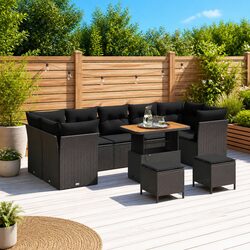 Modular 10-Piece Garden Sofa Set in Black Poly Rattan