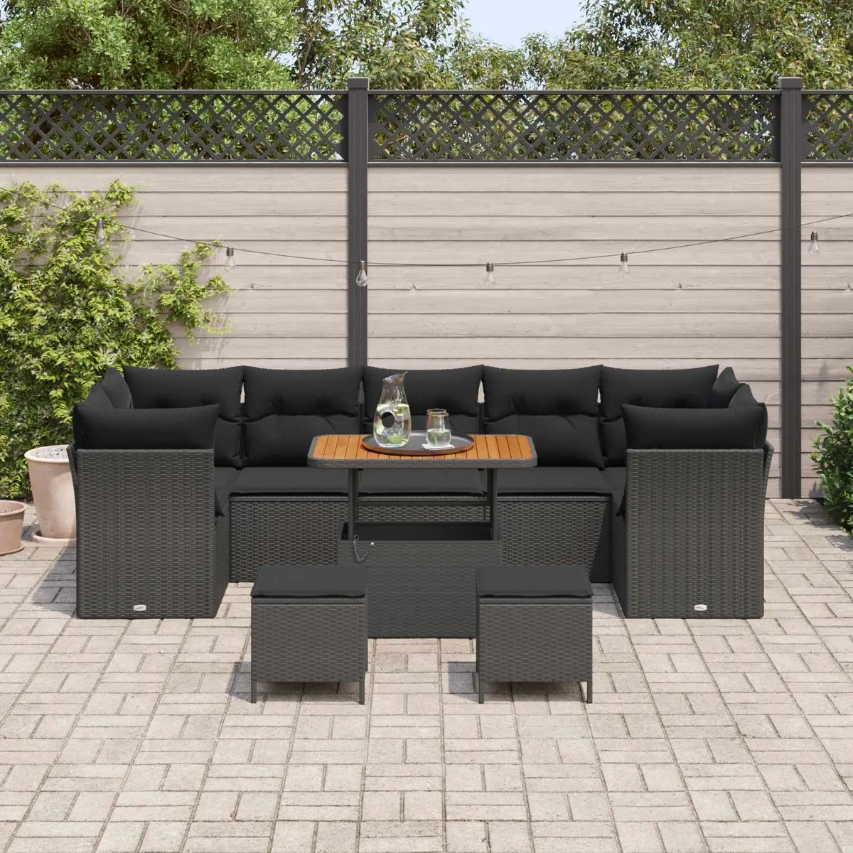 Modular 10-Piece Garden Sofa Set in Black Poly Rattan