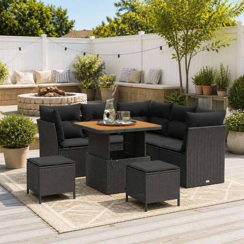 8-Piece Modular Garden Sofa Set in Black