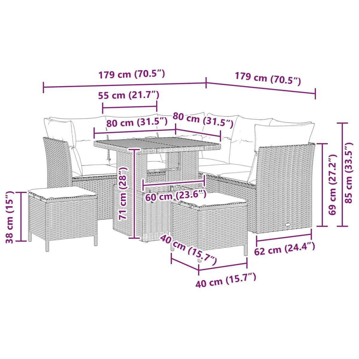 8-Piece Modular Garden Sofa Set in Black