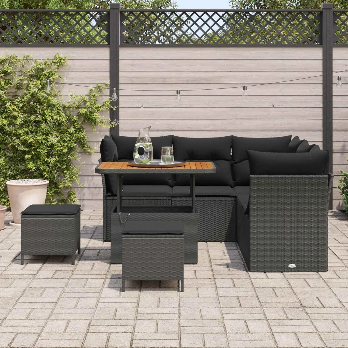 Outdoor Garden Sofa Set 8 Pieces Modular Black Poly Rattan Patio Furniture