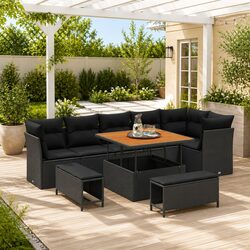 Black Poly Rattan 9-Piece Modular Garden Sofa Set