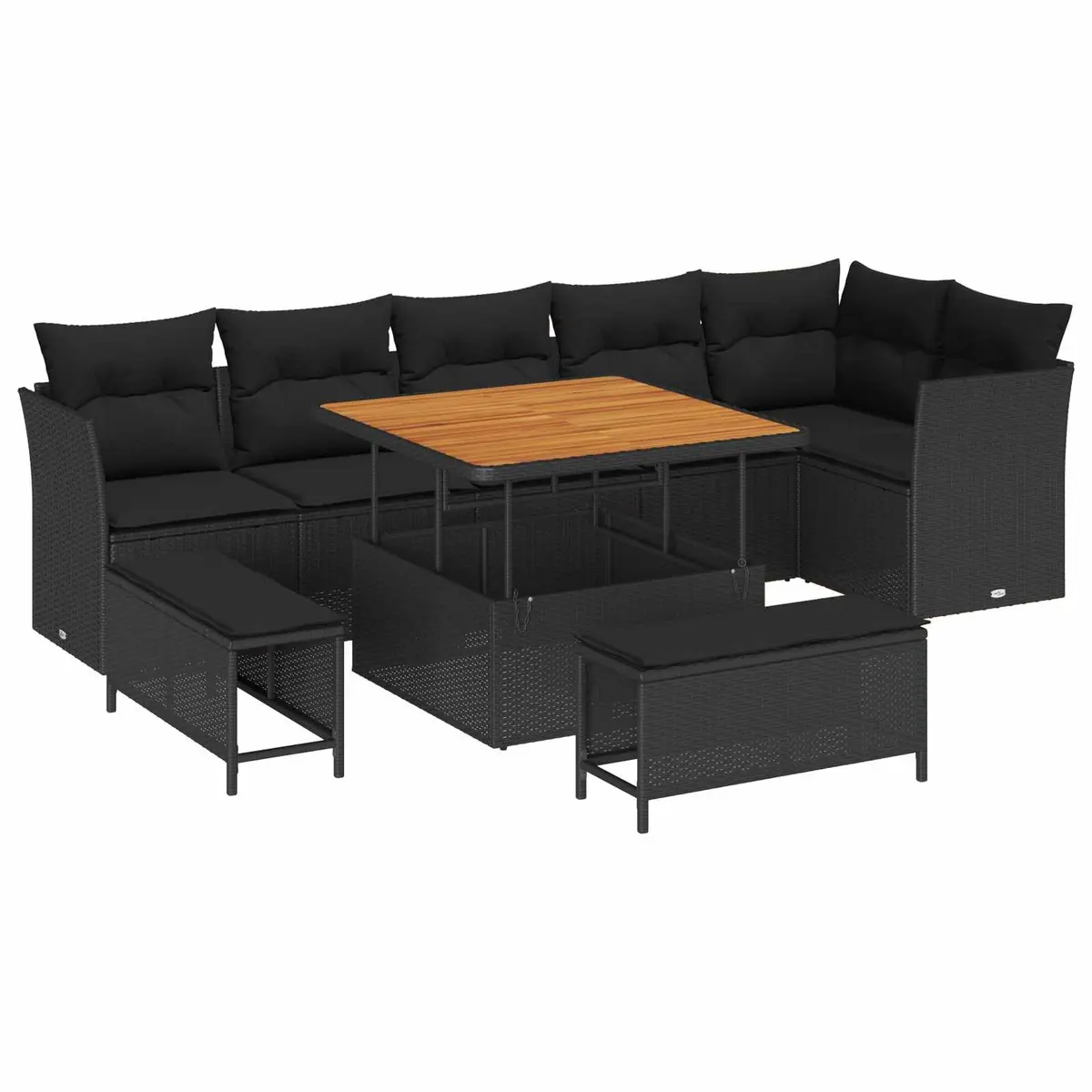 Black Poly Rattan 9-Piece Modular Garden Sofa Set