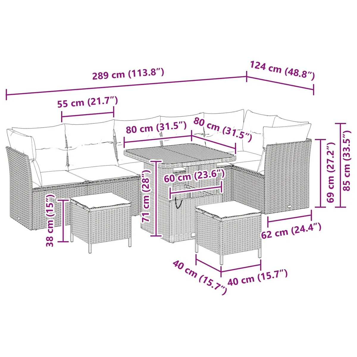 9-Piece Modular Garden Sofa Set for Outdoor Spaces