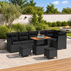 9 Piece Modular Black Poly Rattan Garden Sofa Set