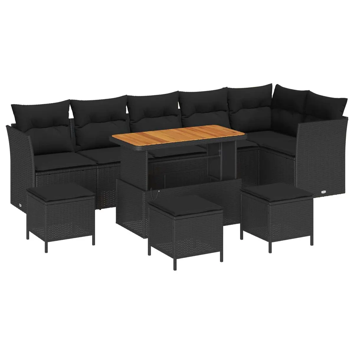 Garden Sofa Set Poly Rattan Acacia Wood 10 Piece Black Modular Outdoor Furniture