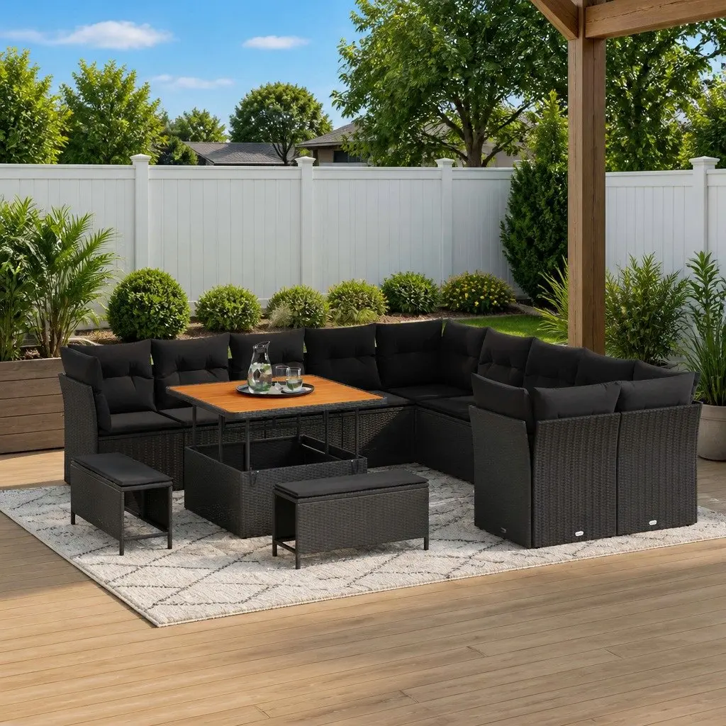 Black Poly Rattan 13-Piece Garden Sofa Set