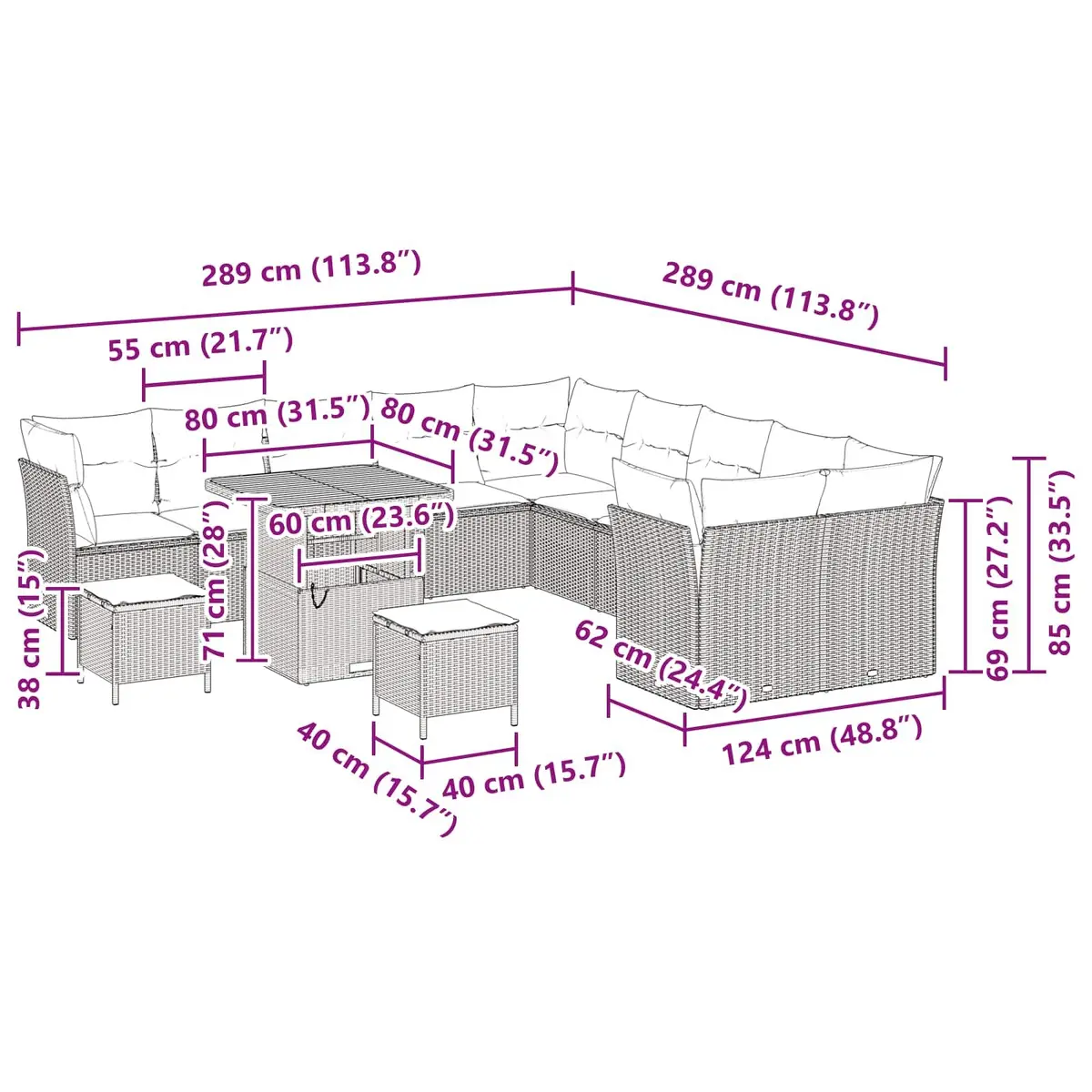 Black Modular Lounge Sofa Set for Outdoor Spaces