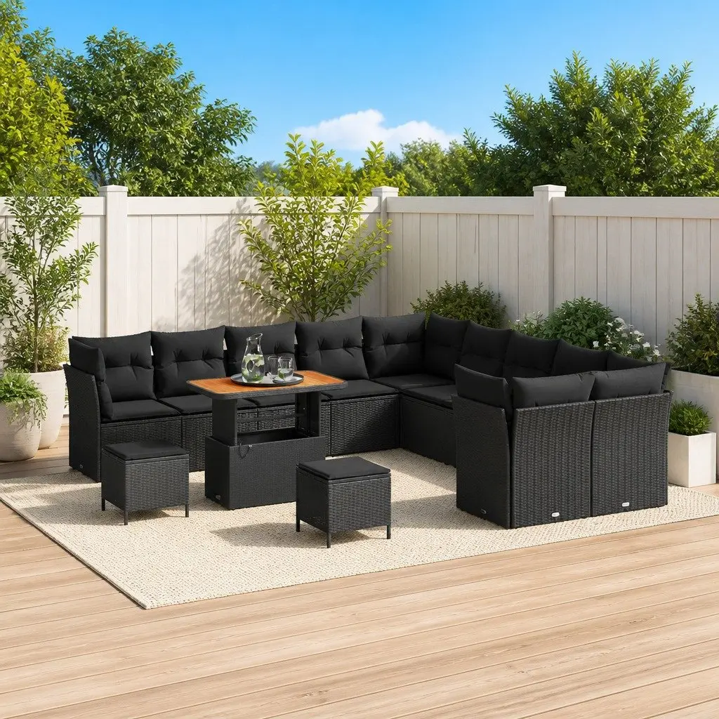 13-Piece Black Garden Sofa Set for Outdoor Spaces