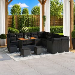 14-Piece Modular Garden Sofa Set in Black Poly Rattan