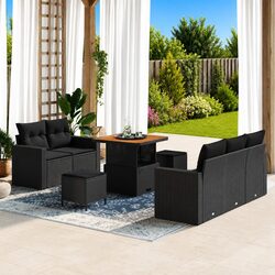 8-Piece Black Poly Rattan Modular Garden Sofa Set