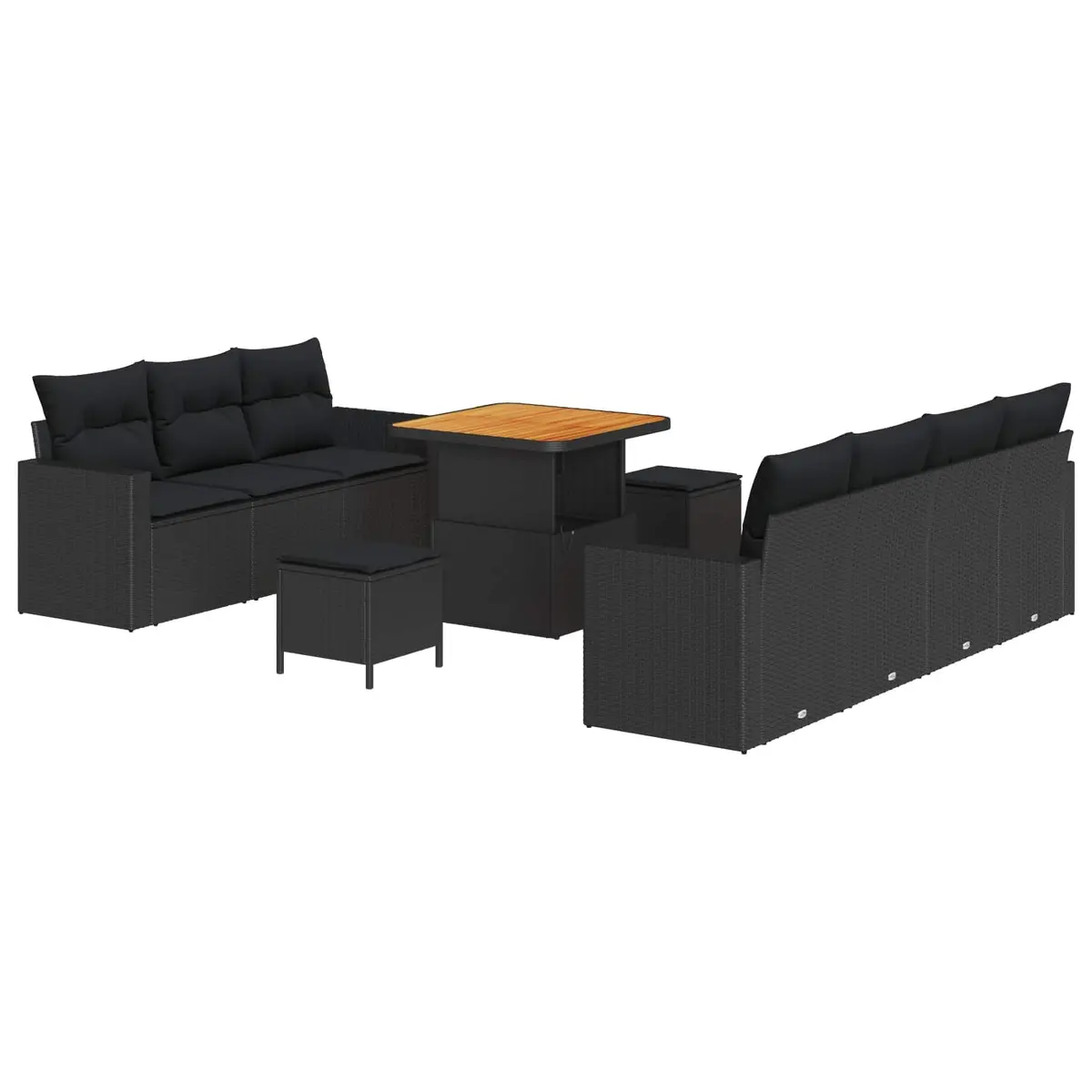 Modular Garden Sofa Set Poly Rattan Acacia Wood Black 10 Pieces