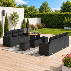 Durable Modular Garden Sofa Set 10 Pieces Black Rattan