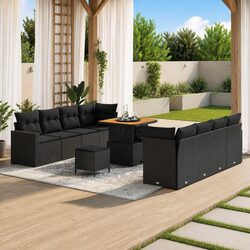 Modular 11-Piece Outdoor Sofa Set in Black Poly Rattan