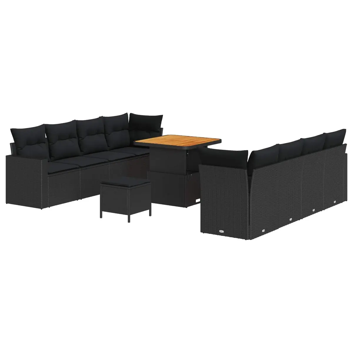 Garden Sofa Set Poly Rattan Acacia Wood 11 Piece Black Modular