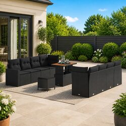 Durable Black Poly Rattan Garden Sofa Set 11 pcs