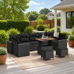Black Modular 10-Piece Garden Sofa Set for Outdoor Spaces