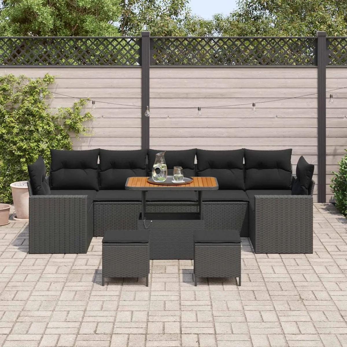 Black Modular 10-Piece Garden Sofa Set for Outdoor Spaces