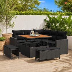 Premium 8-Piece Modular Outdoor Garden Sofa Set in Black Rattan