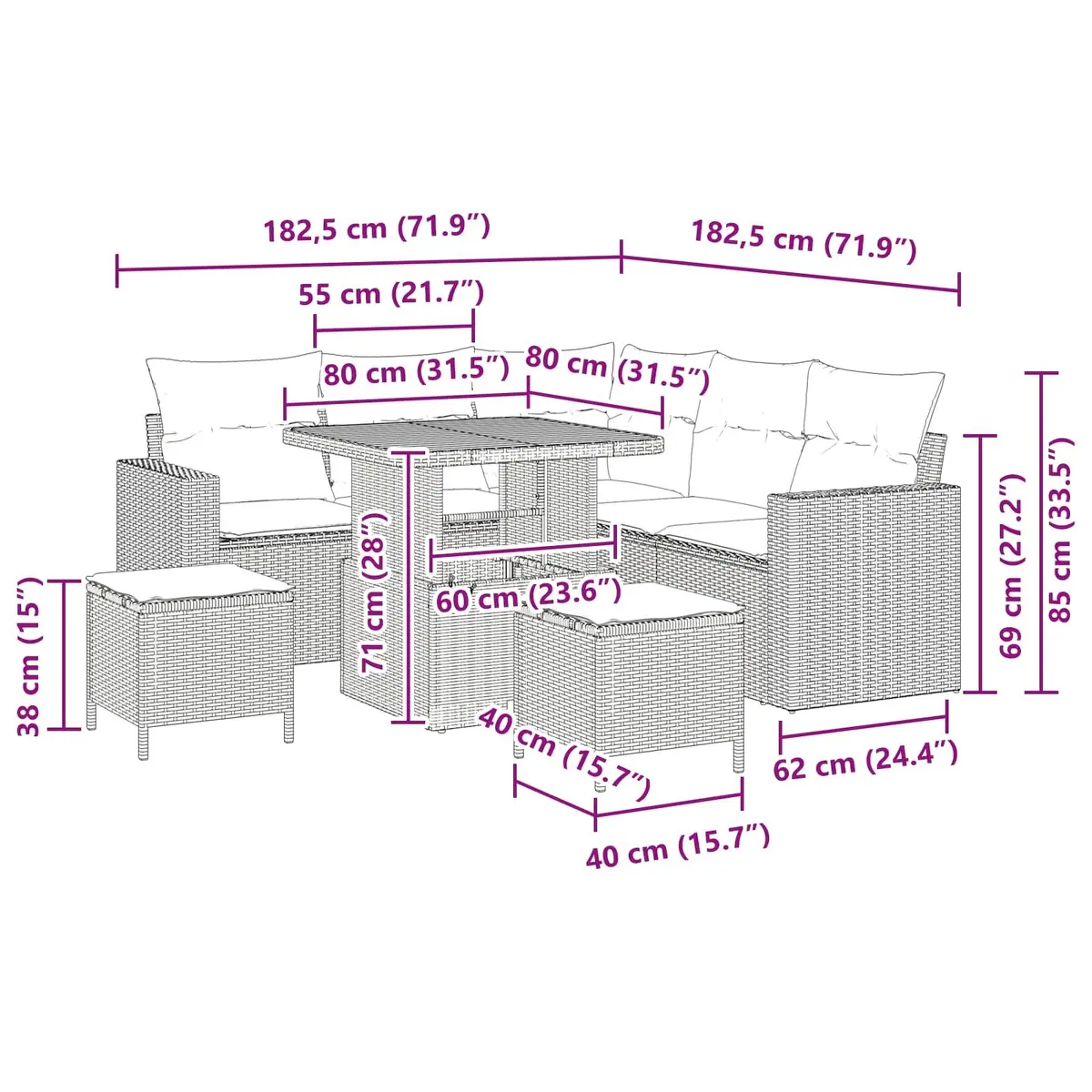 Modular 8-Piece Garden Sofa Set for Outdoor Living