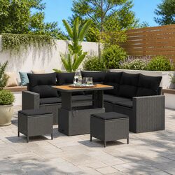 Black Poly Rattan 8-Piece Garden Sofa Set with Height Adjustment