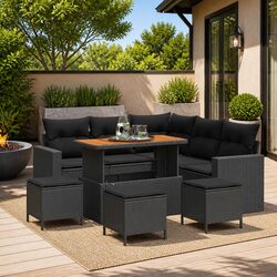Outdoor Garden Sofa Set Modular 9 Piece Black Poly Rattan Seating Collection