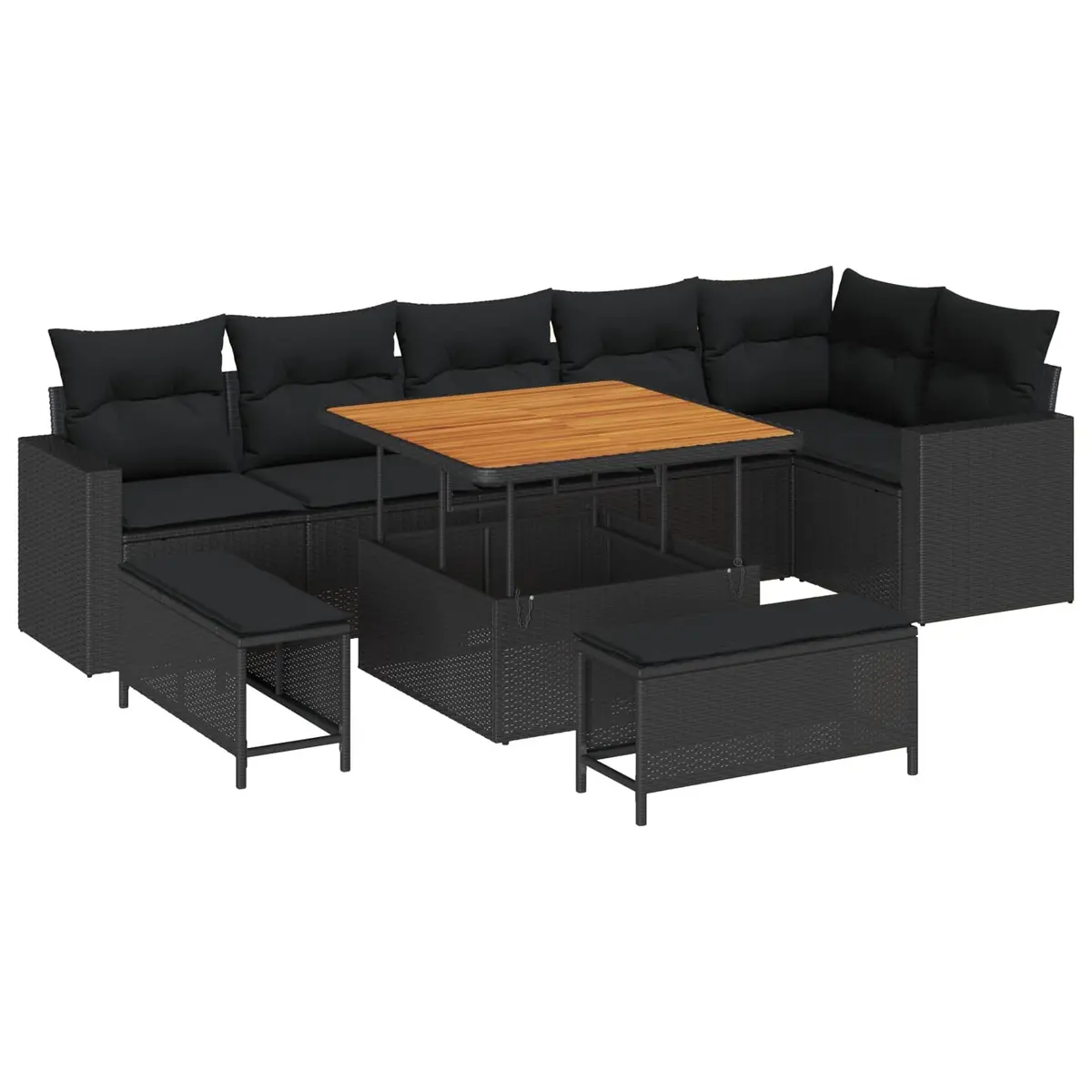 9 Piece Modular Garden Sofa Set with Adjustable Height