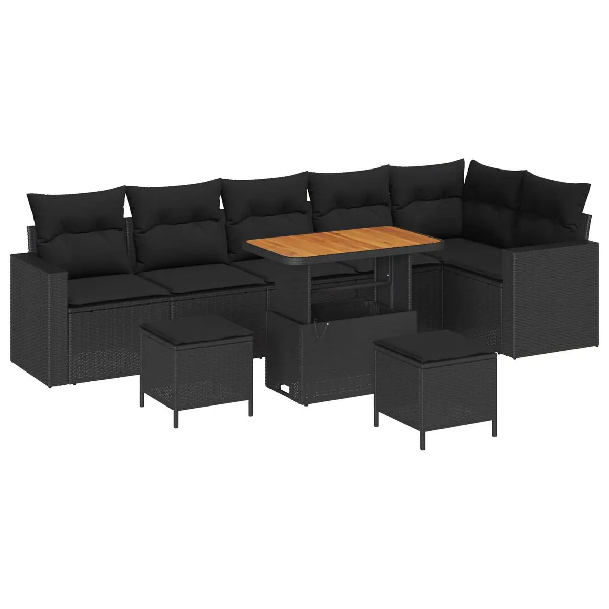 9-Piece Modular Garden Sofa Set Black Rattan