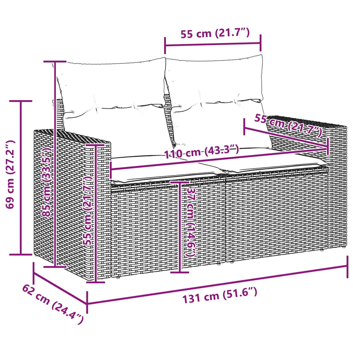 9-Piece Modular Garden Sofa Set Black Rattan
